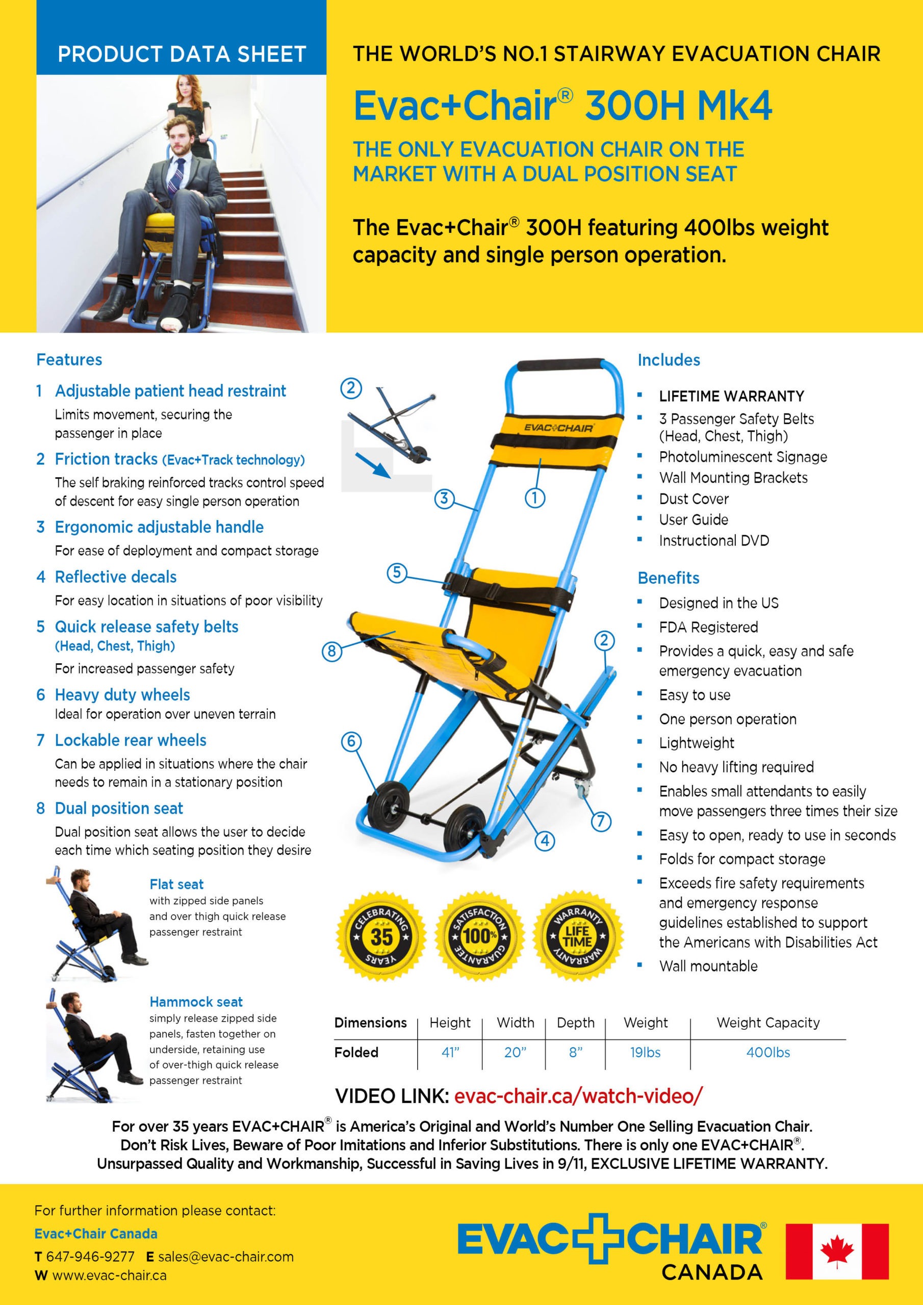 Evac+Chair 300H Lightweight Emergency Stair Chair