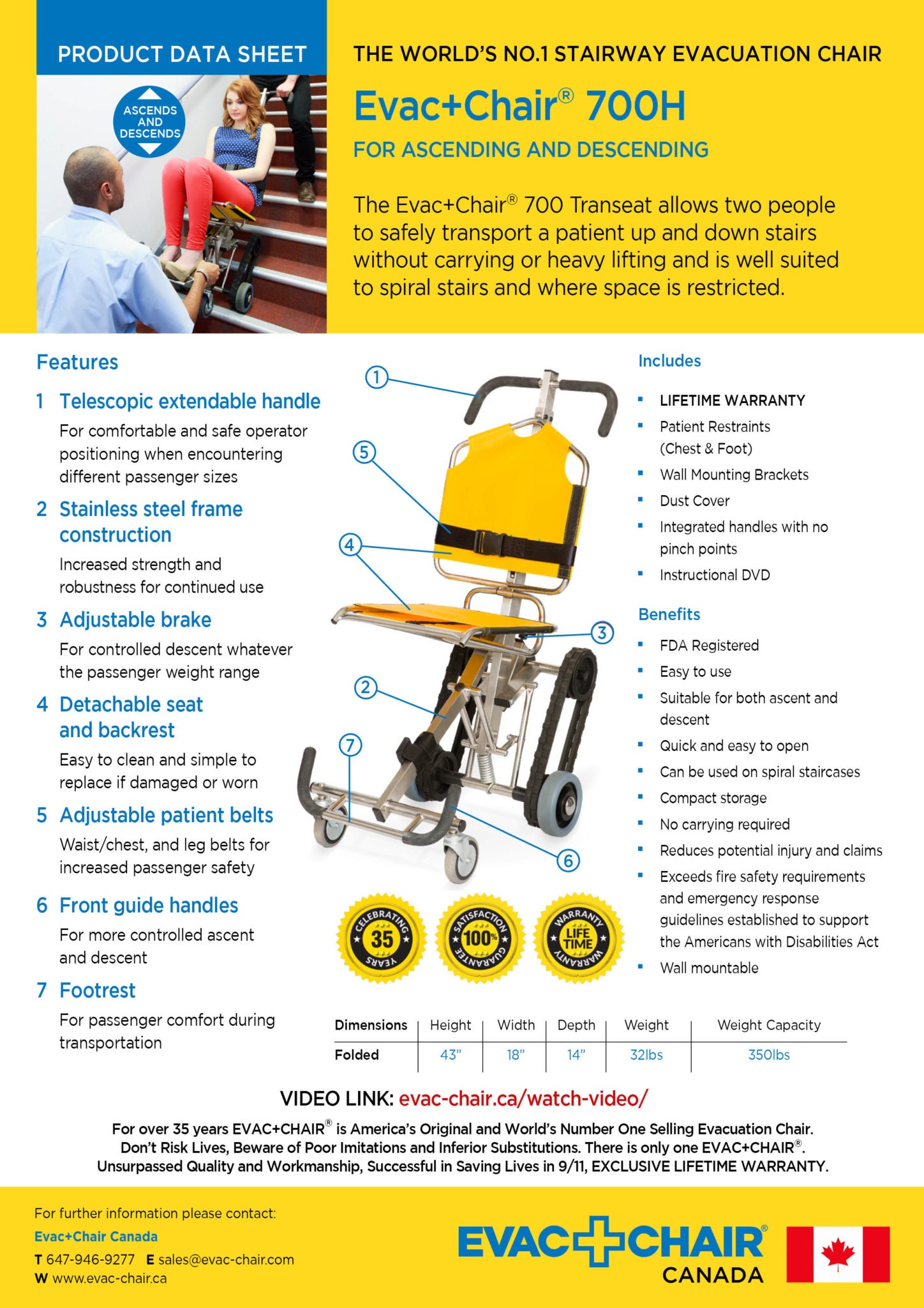 Evac+Chair 700H DualOperator Medical Transport Chair